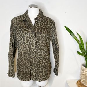 Good American | Sage Leopard Animal Print Safari Utility Cargo Chore Jacket